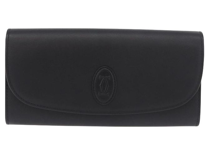 Cartier Cartera Larga de Cuero Negro Oro Auth 186137V Dorado - vista 13