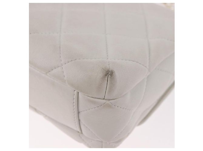 CHANEL Matelasse Chain Shoulder Bag Lamb Skin 2way White Gold CC Auth 185768SAM Bianco D'oro - vista 10