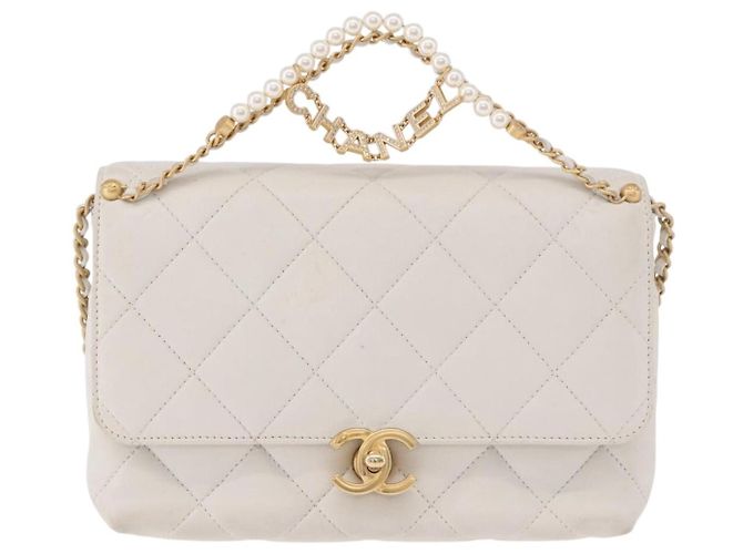 CHANEL Matelasse Chain Shoulder Bag Lamb Skin 2way White Gold CC Auth 185768SAM Bianco D'oro - vista 13