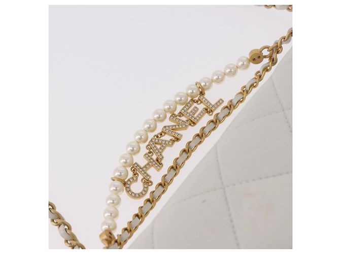 CHANEL Matelasse Chain Shoulder Bag Lamb Skin 2way White Gold CC Auth 185768SAM Bianco D'oro - vista 14
