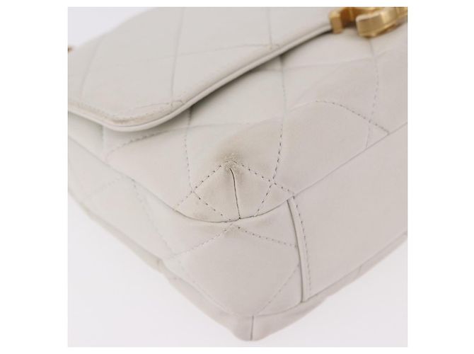 CHANEL Matelasse Chain Shoulder Bag Lamb Skin 2way White Gold CC Auth 185768SAM Bianco D'oro - vista 16