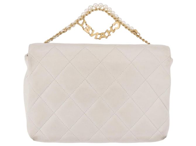 CHANEL Matelasse Chain Shoulder Bag Lamb Skin 2way White Gold CC Auth 185768SAM Bianco D'oro - vista 2