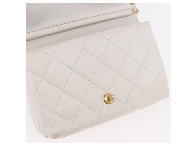 CHANEL Matelasse Chain Shoulder Bag Lamb Skin 2way White Gold CC Auth 185768SAM Bianco D'oro - vista 23