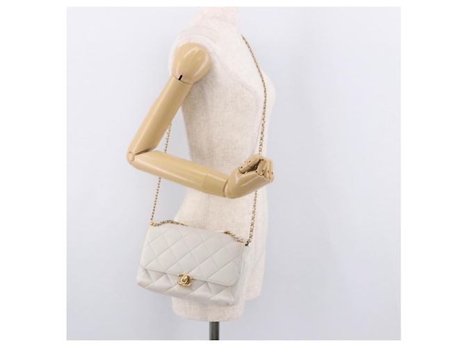 CHANEL Matelasse Chain Shoulder Bag Lamb Skin 2way White Gold CC Auth 185768SAM Bianco D'oro - vista 30