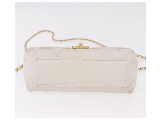 CHANEL Matelasse Chain Shoulder Bag Lamb Skin 2way White Gold CC Auth 185768SAM Bianco D'oro - vista 5