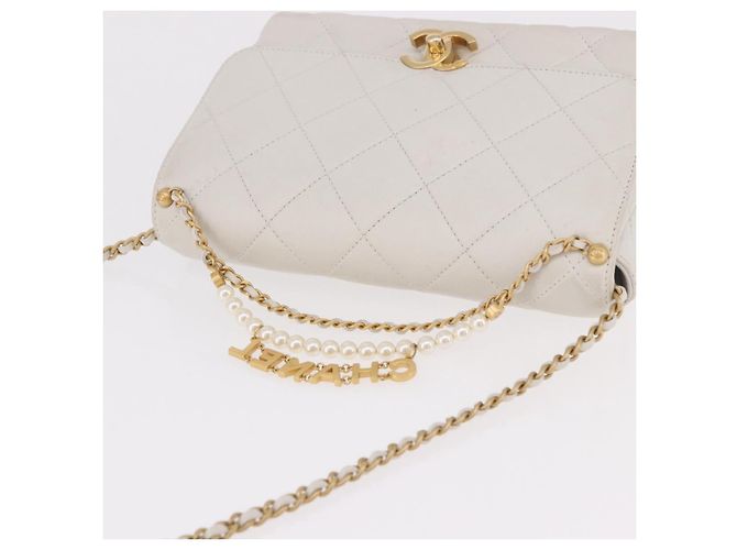 CHANEL Matelasse Chain Shoulder Bag Lamb Skin 2way White Gold CC Auth 185768SAM Bianco D'oro - vista 6