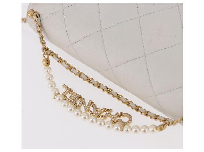 CHANEL Matelasse Chain Shoulder Bag Lamb Skin 2way White Gold CC Auth 185768SAM Bianco D'oro - vista 7