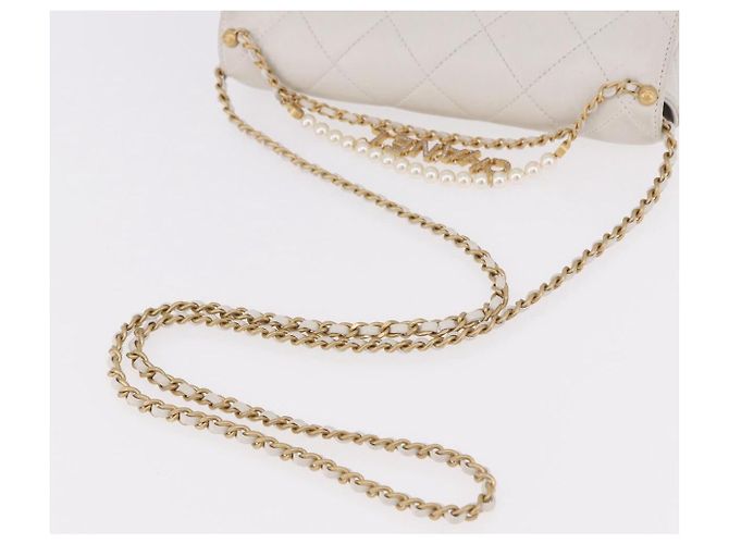 CHANEL Matelasse Chain Shoulder Bag Lamb Skin 2way White Gold CC Auth 185768SAM Bianco D'oro - vista 8