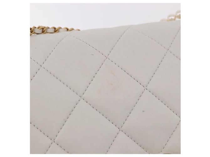 CHANEL Matelasse Chain Shoulder Bag Lamb Skin 2way White Gold CC Auth 185768SAM Bianco D'oro - vista 9