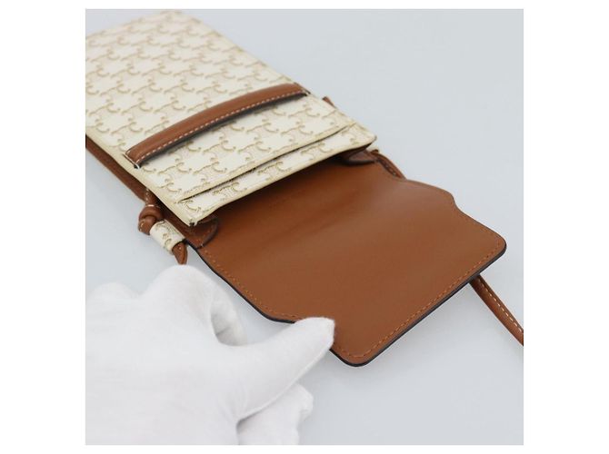 Céline CELINE Triomphe Shoulder Pouch Bag PVC White Auth ka4775V Bianco - vista 10