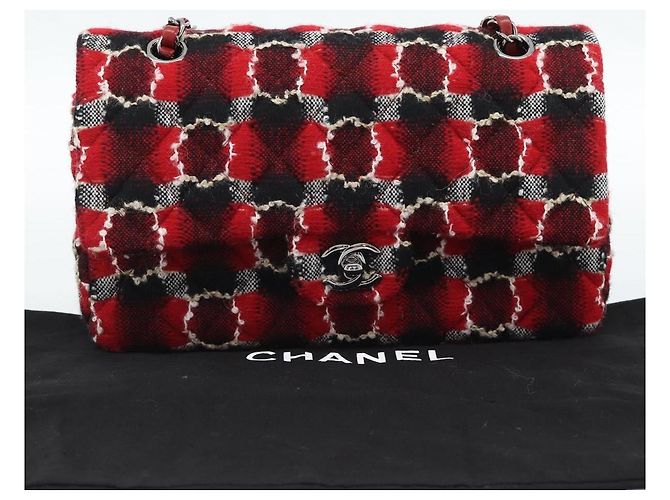 CHANEL Matelasse25 Double Flap Chain Bag Tweed Red Silver CC Auth 187053SAM Argento Rosso - vista 12