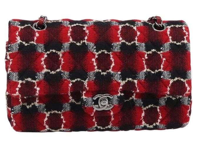 CHANEL Matelasse25 Double Flap Chain Bag Tweed Red Silver CC Auth 187053SAM Argento Rosso - vista 13