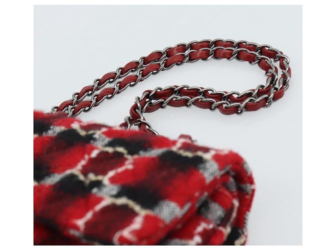 CHANEL Matelasse25 Double Flap Chain Bag Tweed Red Silver CC Auth 187053SAM Argento Rosso - vista 14