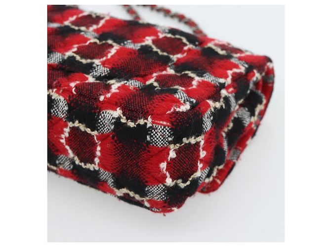 CHANEL Matelasse25 Double Flap Chain Bag Tweed Red Silver CC Auth 187053SAM Argento Rosso - vista 17
