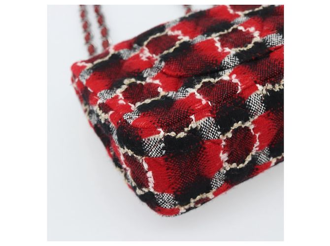 CHANEL Matelasse25 Double Flap Chain Bag Tweed Red Silver CC Auth 187053SAM Argento Rosso - vista 18