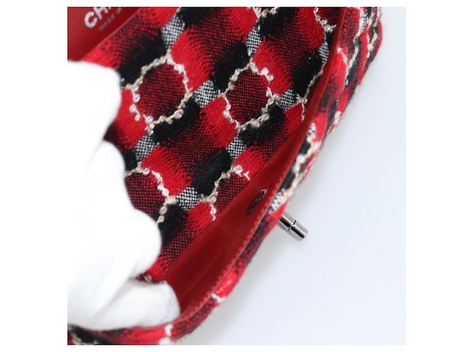 CHANEL Matelasse25 Double Flap Chain Bag Tweed Red Silver CC Auth 187053SAM Argento Rosso - vista 23