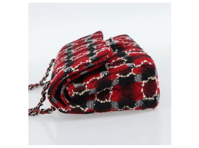 CHANEL Matelasse25 Double Flap Chain Bag Tweed Red Silver CC Auth 187053SAM Argento Rosso - vista 3