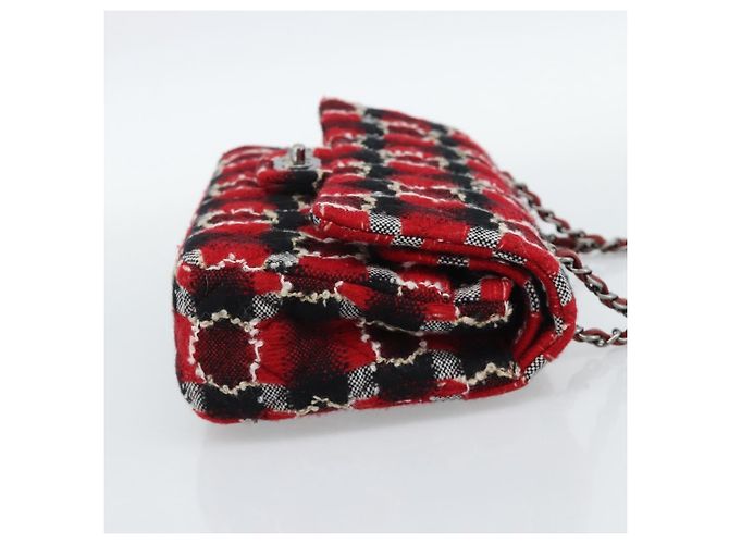 CHANEL Matelasse25 Double Flap Chain Bag Tweed Red Silver CC Auth 187053SAM Argento Rosso - vista 4