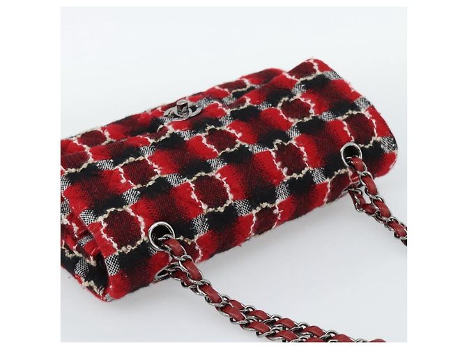 CHANEL Matelasse25 Double Flap Chain Bag Tweed Red Silver CC Auth 187053SAM Argento Rosso - vista 6