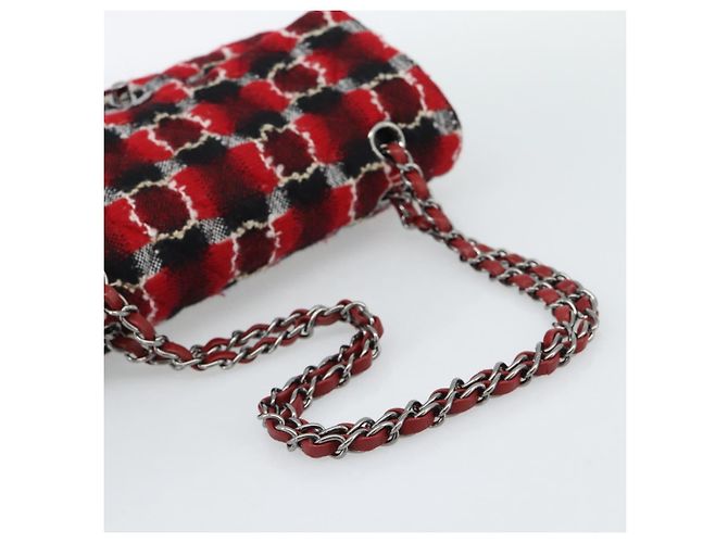 CHANEL Matelasse25 Double Flap Chain Bag Tweed Red Silver CC Auth 187053SAM Argento Rosso - vista 7