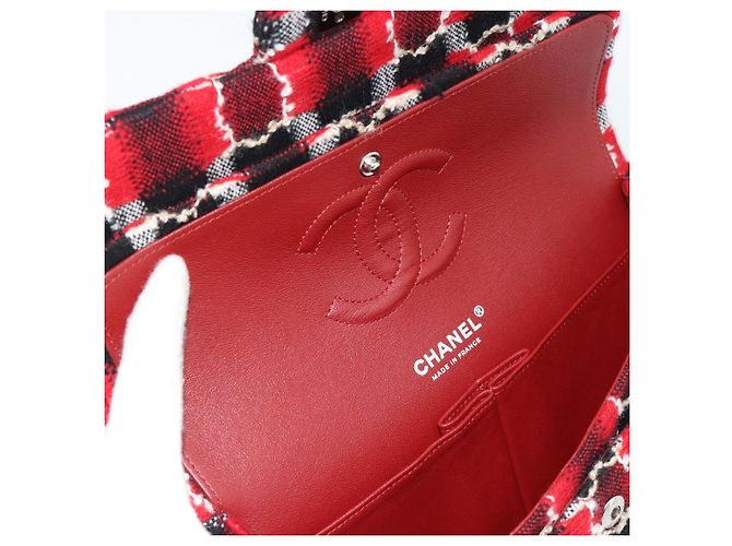 CHANEL Matelasse25 Double Flap Chain Bag Tweed Red Silver CC Auth 187053SAM Argento Rosso - vista 8