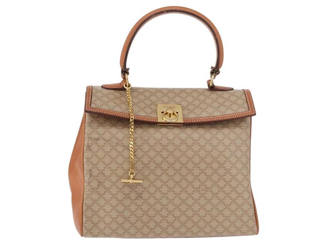 Céline Borsa CELINE Macadam Canvas PVC Beige Oro Auth 186876 D'oro - vista 13