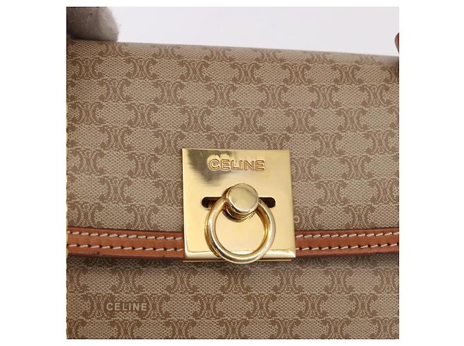 Céline Borsa CELINE Macadam Canvas PVC Beige Oro Auth 186876 D'oro - vista 18