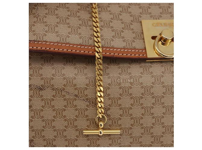 Céline Borsa CELINE Macadam Canvas PVC Beige Oro Auth 186876 D'oro - vista 19