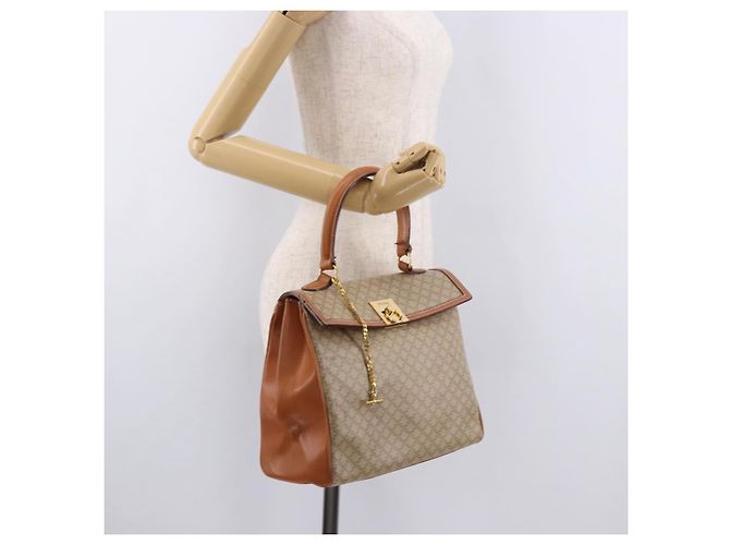 Céline Borsa CELINE Macadam Canvas PVC Beige Oro Auth 186876 D'oro - vista 24