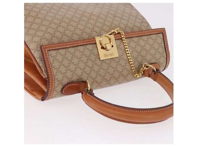 Céline Borsa CELINE Macadam Canvas PVC Beige Oro Auth 186876 D'oro - vista 6