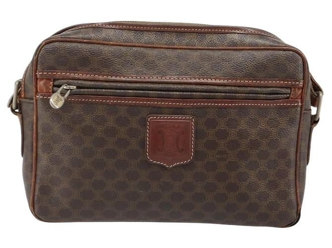 Céline Borsa a Spalla CELINE Macadam Canvas PVC Pelle Marrone Oro Auth 186814 D'oro - vista 13
