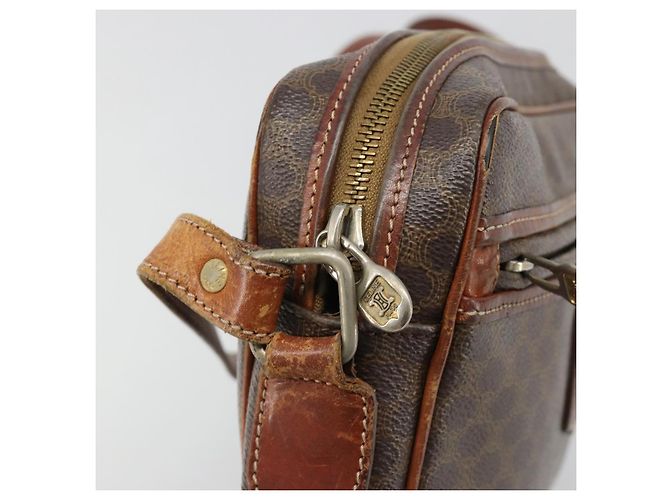 Céline Borsa a Spalla CELINE Macadam Canvas PVC Pelle Marrone Oro Auth 186814 D'oro - vista 9