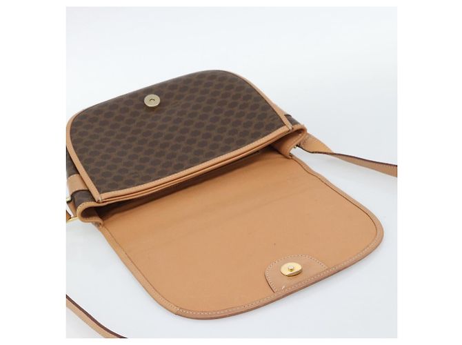 Céline Borsa a Spalla CELINE Macadam Canvas PVC Pelle Marrone Oro Auth BA13476 D'oro - vista 9