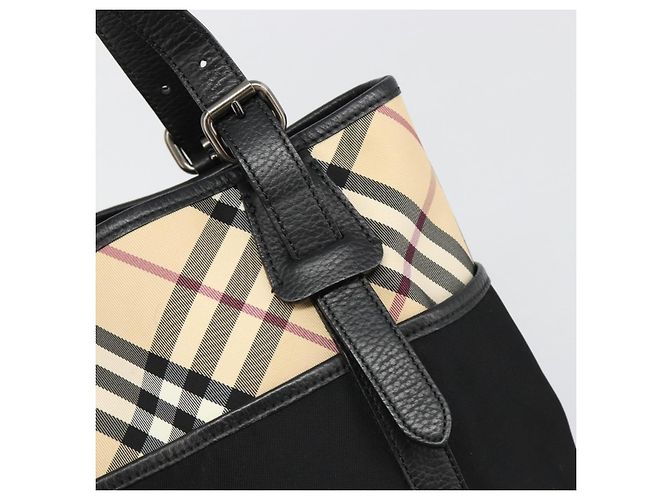 Borsa a mano BURBERRY Nova Check in nylon Beige Nero Argento Auth 187375A - vista 10
