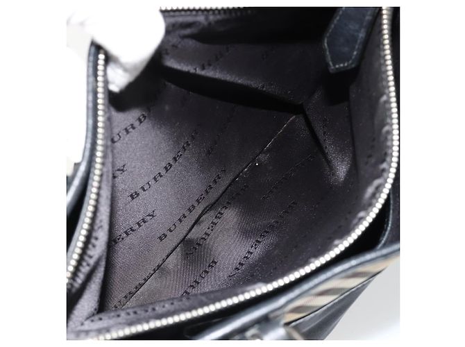 Borsa a mano BURBERRY Nova Check in nylon Beige Nero Argento Auth 187375A - vista 22