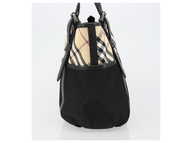 Borsa a mano BURBERRY Nova Check in nylon Beige Nero Argento Auth 187375A - vista 3