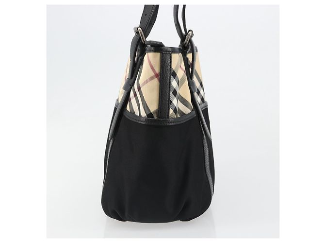 Borsa a mano BURBERRY Nova Check in nylon Beige Nero Argento Auth 187375A - vista 4