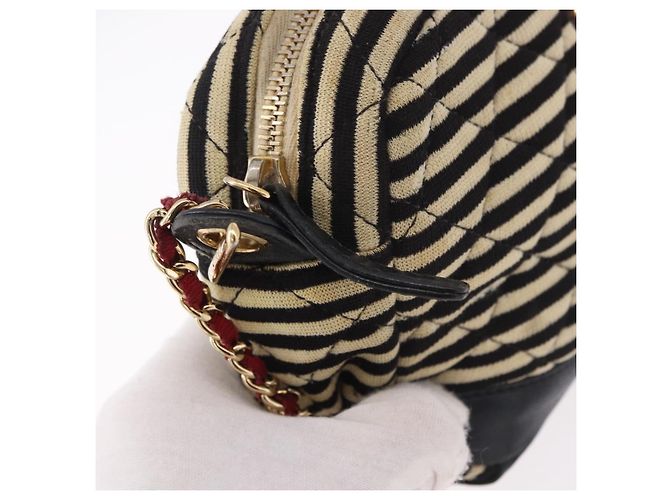 CHANEL Matelasse Chain Shoulder Bag Canvas Beige Gold CC Auth 185766 D'oro - vista 10