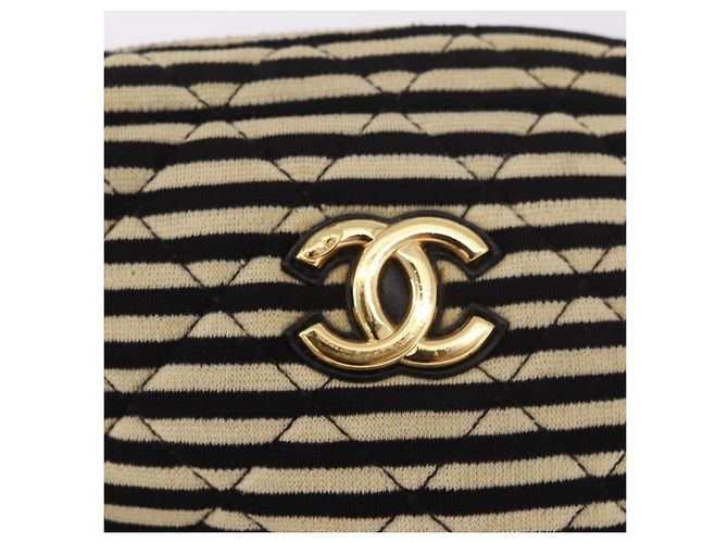 CHANEL Matelasse Chain Shoulder Bag Canvas Beige Gold CC Auth 185766 D'oro - vista 18