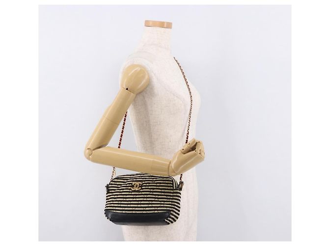 CHANEL Matelasse Chain Shoulder Bag Canvas Beige Gold CC Auth 185766 D'oro - vista 24