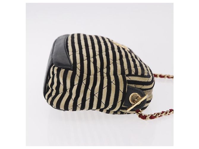 CHANEL Matelasse Chain Shoulder Bag Canvas Beige Gold CC Auth 185766 D'oro - vista 4