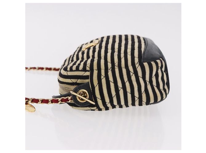 CHANEL Matelasse Chain Shoulder Bag Canvas Beige Gold CC Auth 185766 D'oro - vista 5