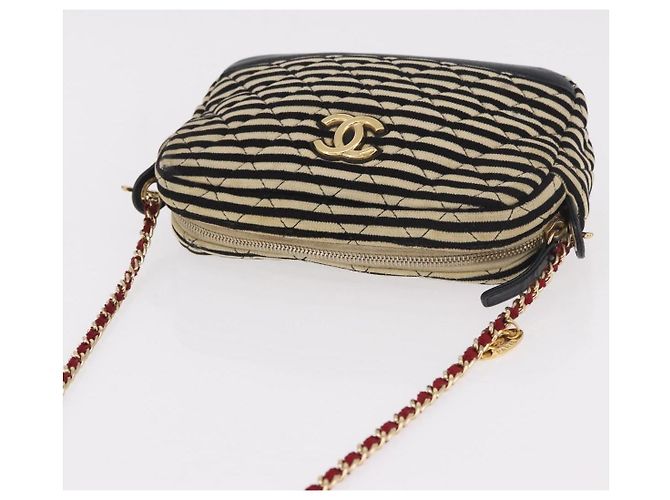 CHANEL Matelasse Chain Shoulder Bag Canvas Beige Gold CC Auth 185766 D'oro - vista 7