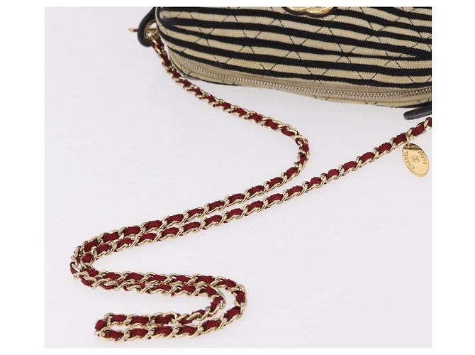 CHANEL Matelasse Chain Shoulder Bag Canvas Beige Gold CC Auth 185766 D'oro - vista 8