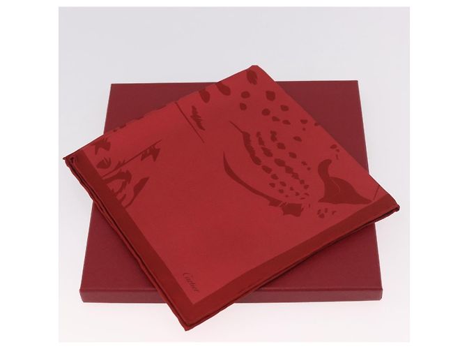 CARTIER Mini Scarf Leopard Silk Red Auth am11882M Rosso - vista 13