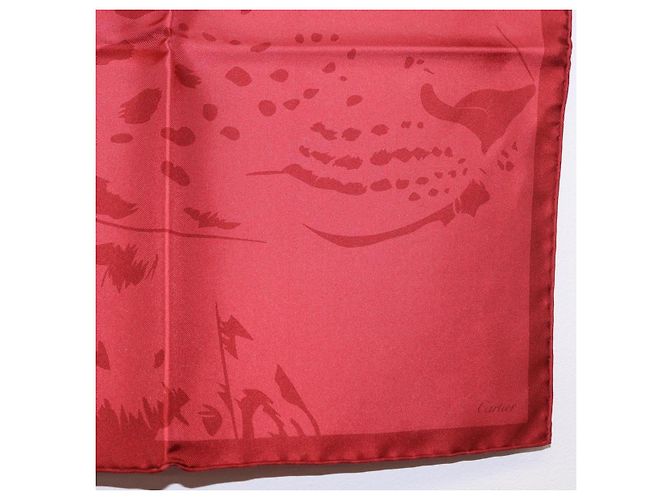 CARTIER Mini Scarf Leopard Silk Red Auth am11882M Rosso - vista 5