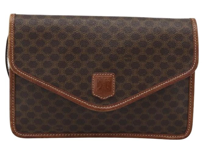 Céline CELINE Macadam Canvas Schultertasche PVC Leder Braun Gold Auth ka4803 Golden - Ansicht 13