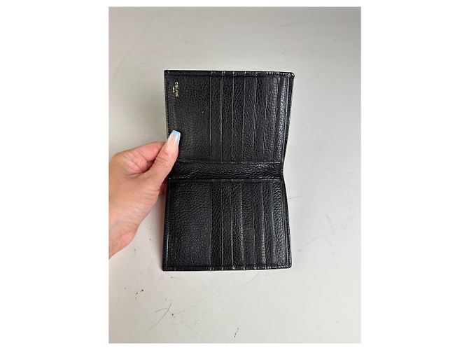 Edge Céline Vintage Celine Pebbled Leather Card Holder Black Gold - view 3