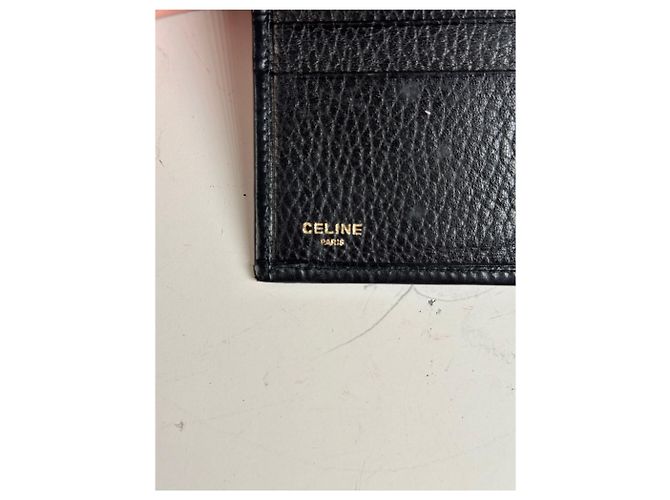 Edge Céline Vintage Celine Pebbled Leather Card Holder Black Gold - view 4