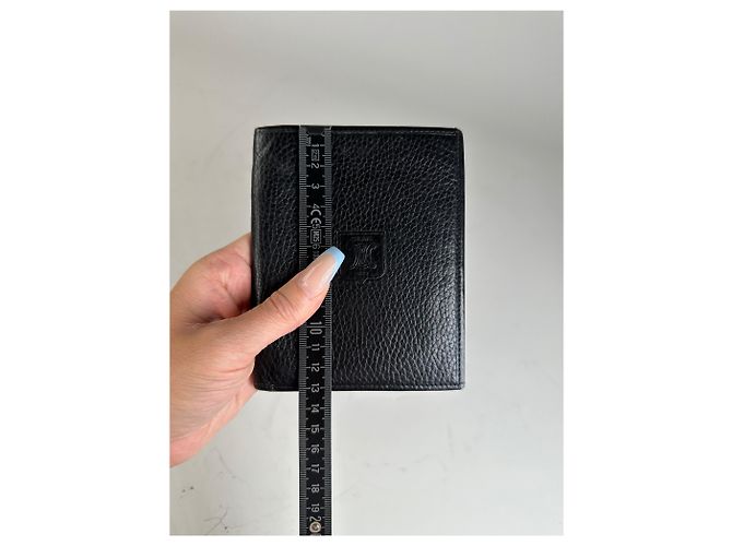 Edge Céline Vintage Celine Pebbled Leather Card Holder Black Gold - view 8